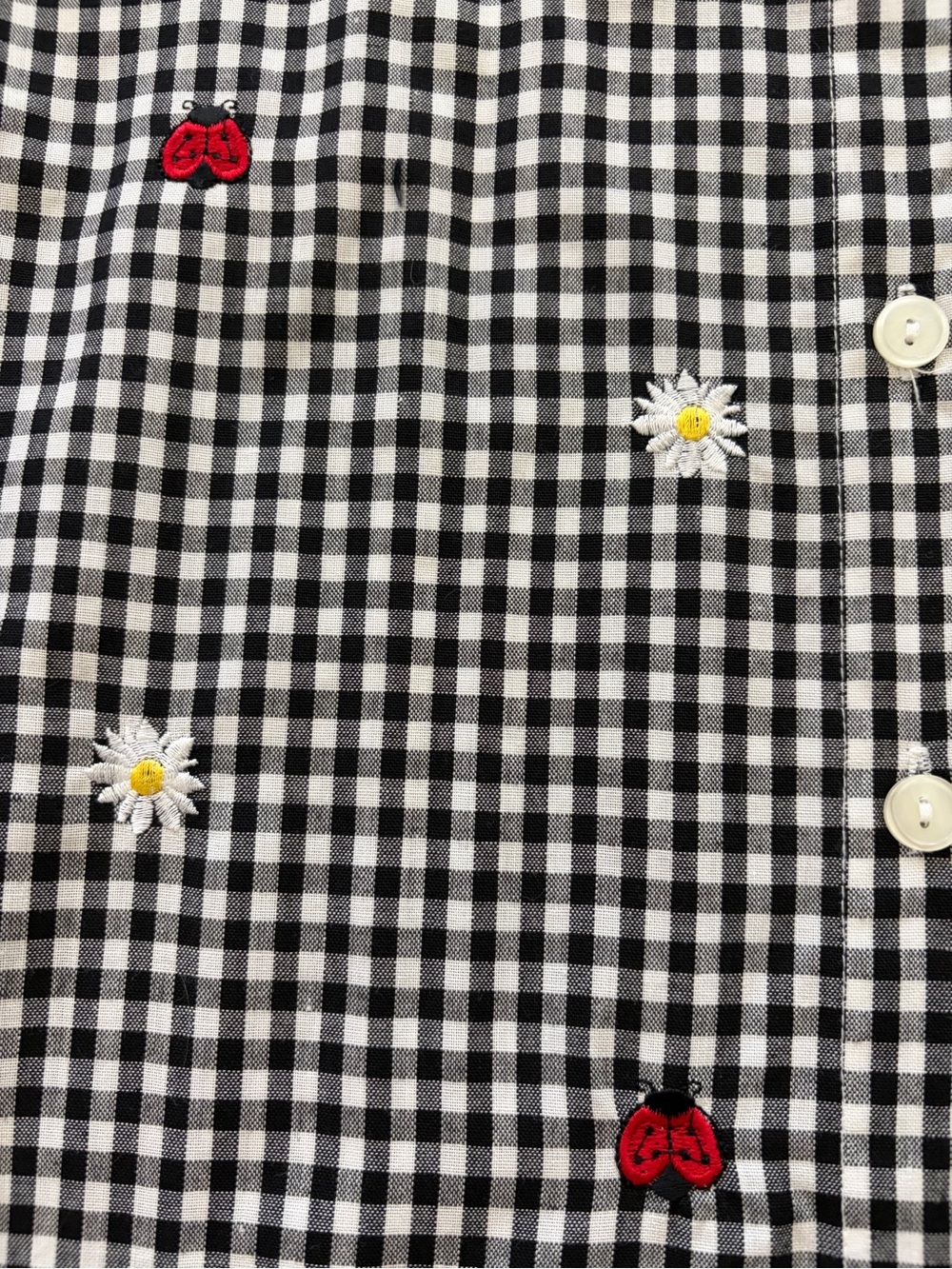 Vtg Teddi Sz XL Black White Cotton Embroidered Ladybugs Country Tunic Shirt Top - Picture 5 of 5